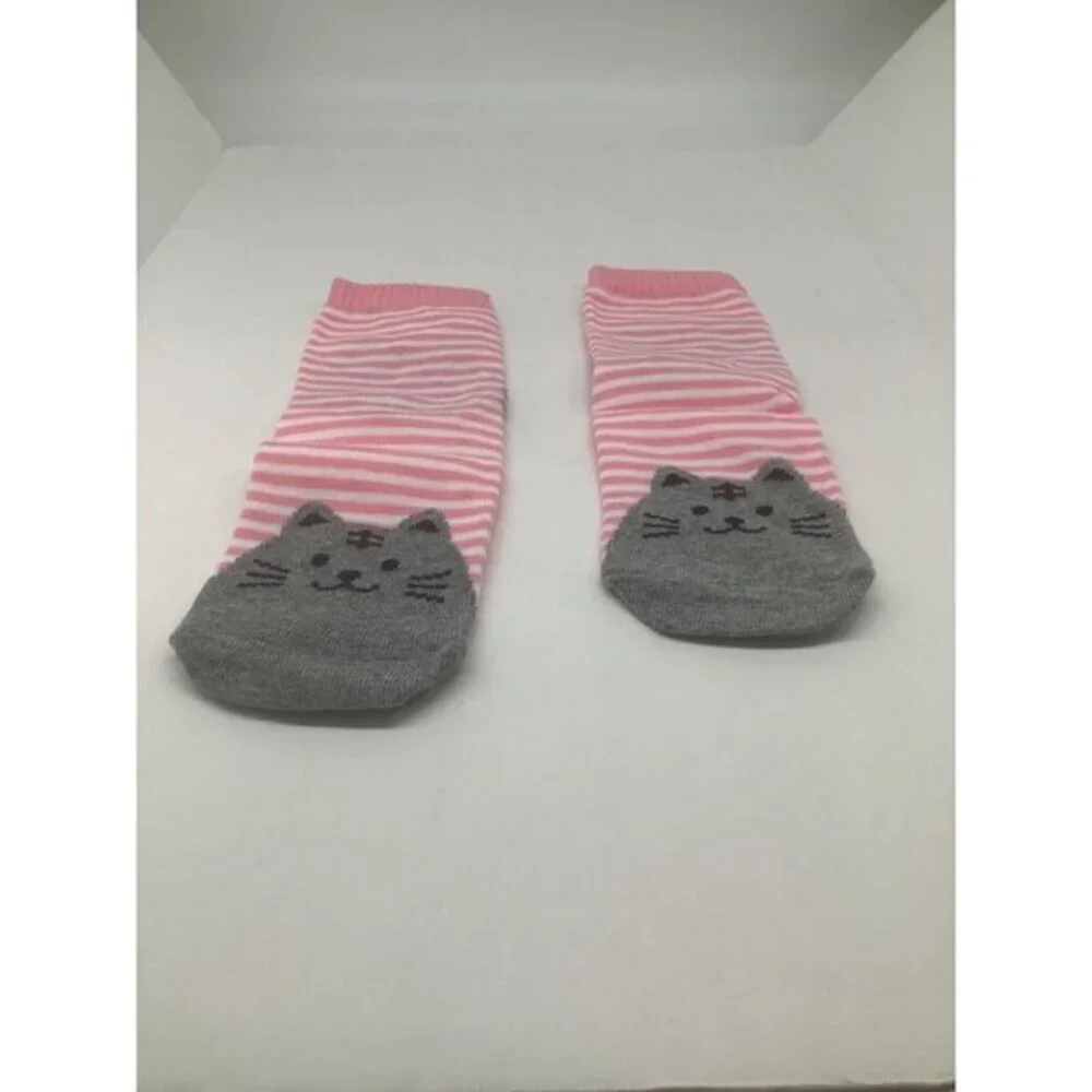 Cute Cat Knit Socks Women's Horizontal Striped‎ Socks Cotton Pink